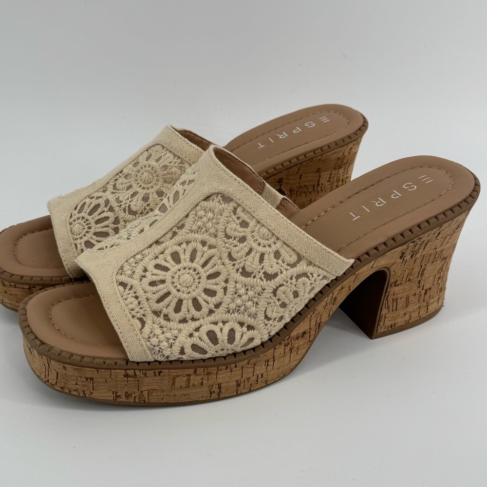 Esprit Pheby Cream Lace Crochet Platform  Cork Mules Boho Women's Size 10